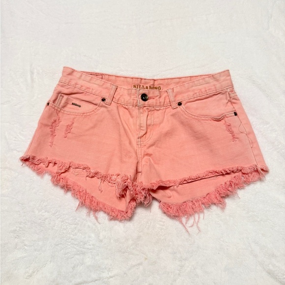 Billabong Pink Jean Size 7 Shorts Distressed Frayed Hem - Picture 1 of 3